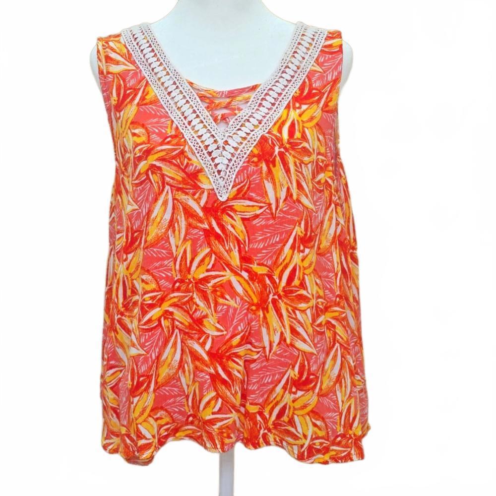John Paul Richard Vibrant Floral Print Tank Top with Lace Trim, XL